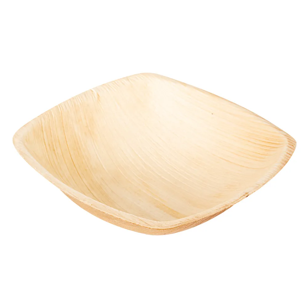 100 Midori 7 oz Square Natural Palm Leaf Small Bowls and 100 Natural Bamboo 3.5" Mini Spoons