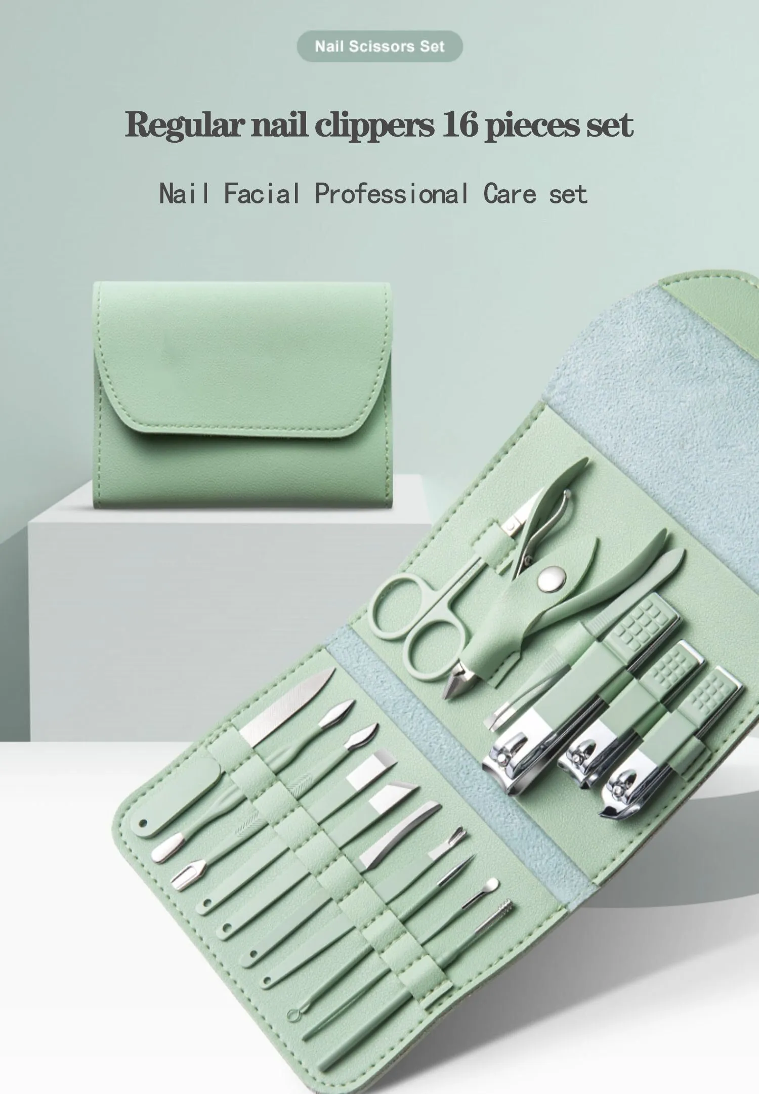 17-Piece Multifunctional Lightweight Nail Care Kit Ec-27 Green