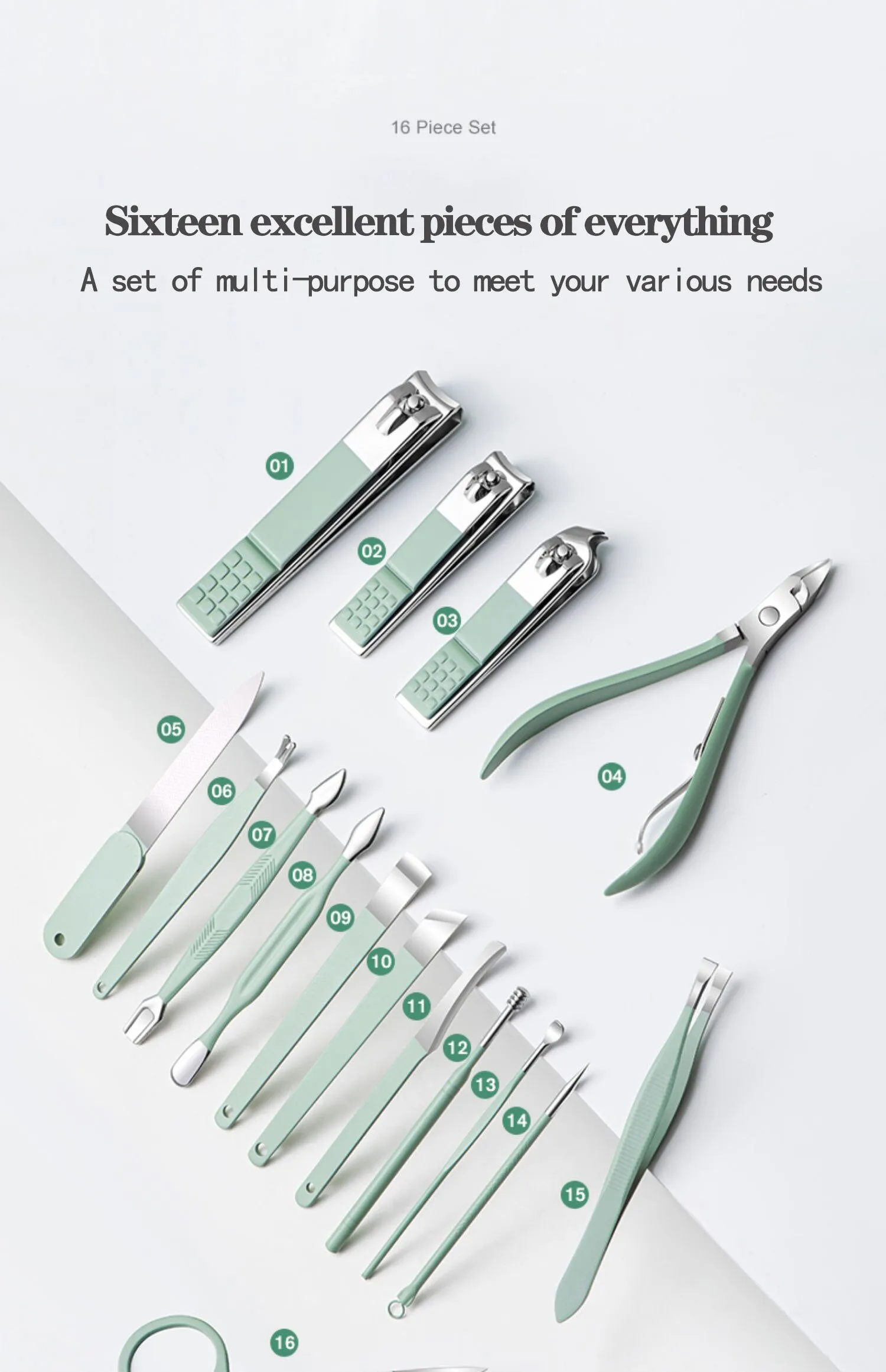 17-Piece Multifunctional Lightweight Nail Care Kit Ec-27 Green