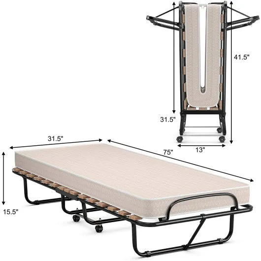 75 x 31.5 Inch Folding Guest Bed with Memory Foam Mattress for Adult