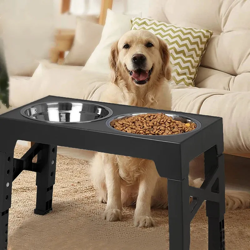 Adjustable Elevated Dog Feeder with Double Stainless Steel Bowls