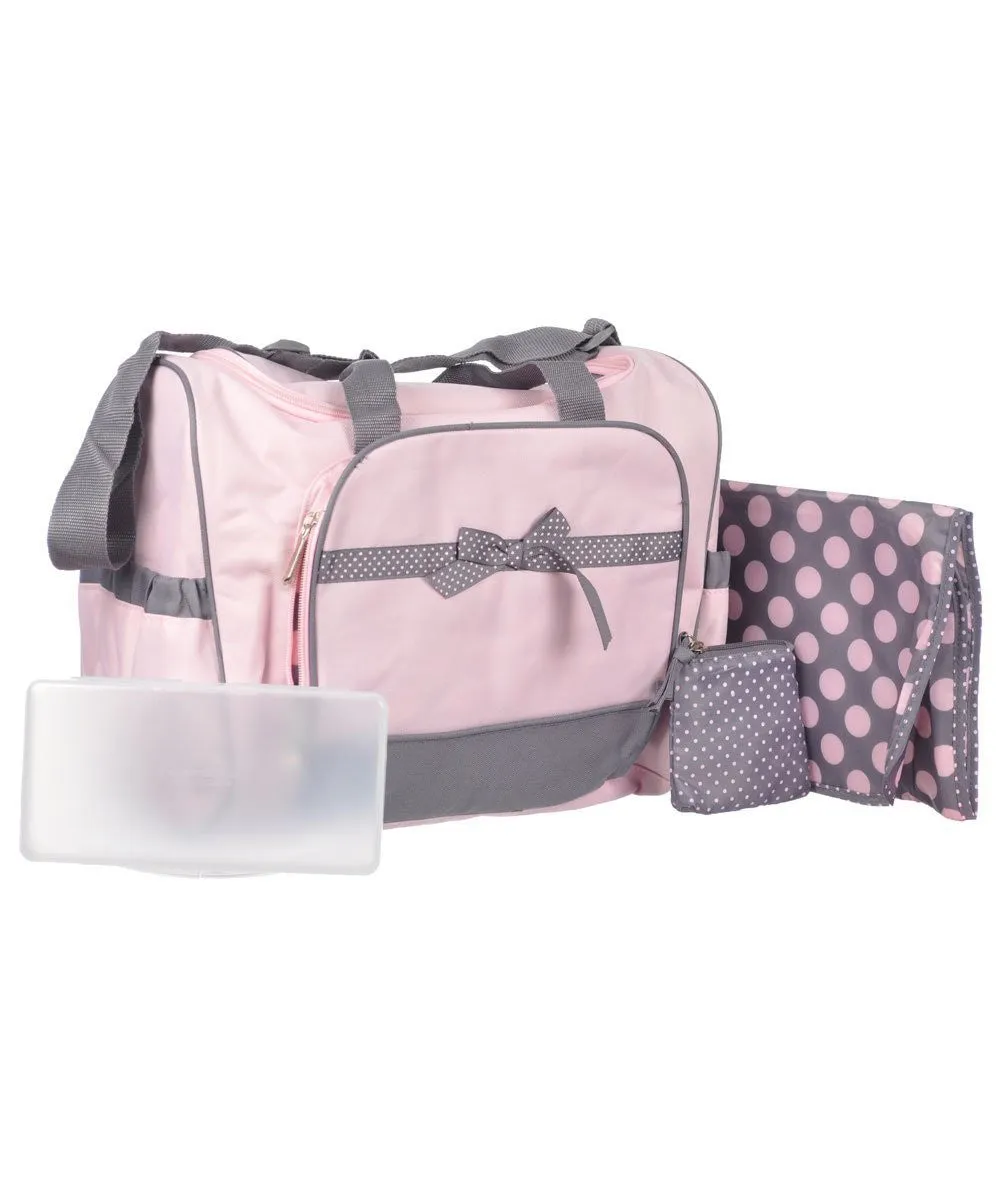 Baby Essentials Dotty Bow 4-Piece Diaper Bag Set - pink, one size