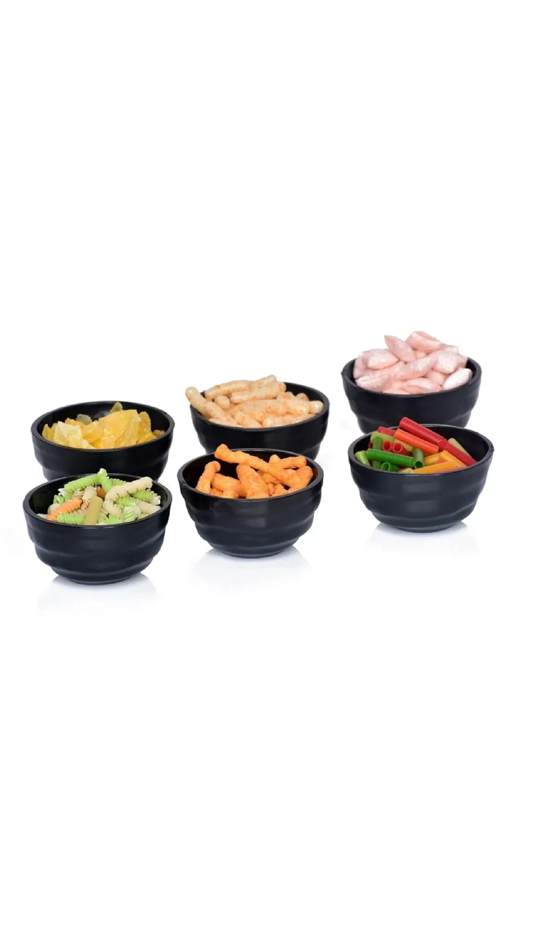 Black Dynamic Melamine Bowls, 250ml Capacity, for small desserts.