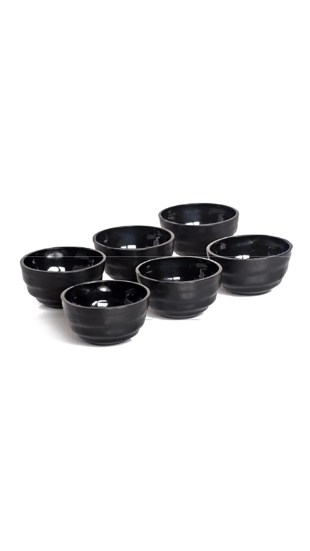 Black Dynamic Melamine Bowls, 250ml Capacity, for small desserts.