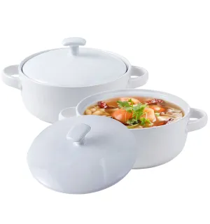 Bruntmor Bake & Serve Oven Safe Ceramic Soup Bowls With Handles and lids - 20oz Set of 2