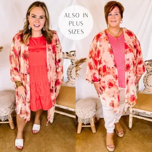 Cabana Hour Open Front Floral Kimono in Ivory and Pink