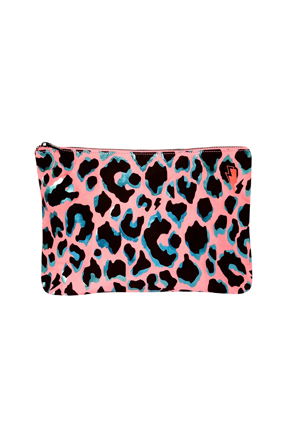 Coral with Turquoise and Black Shadow Leopard Large Swag Bag