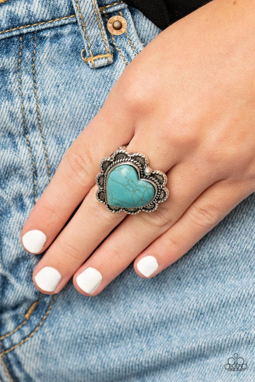 Desert Desire Turquoise Blue Stone Heart Ring - Paparazzi Accessories