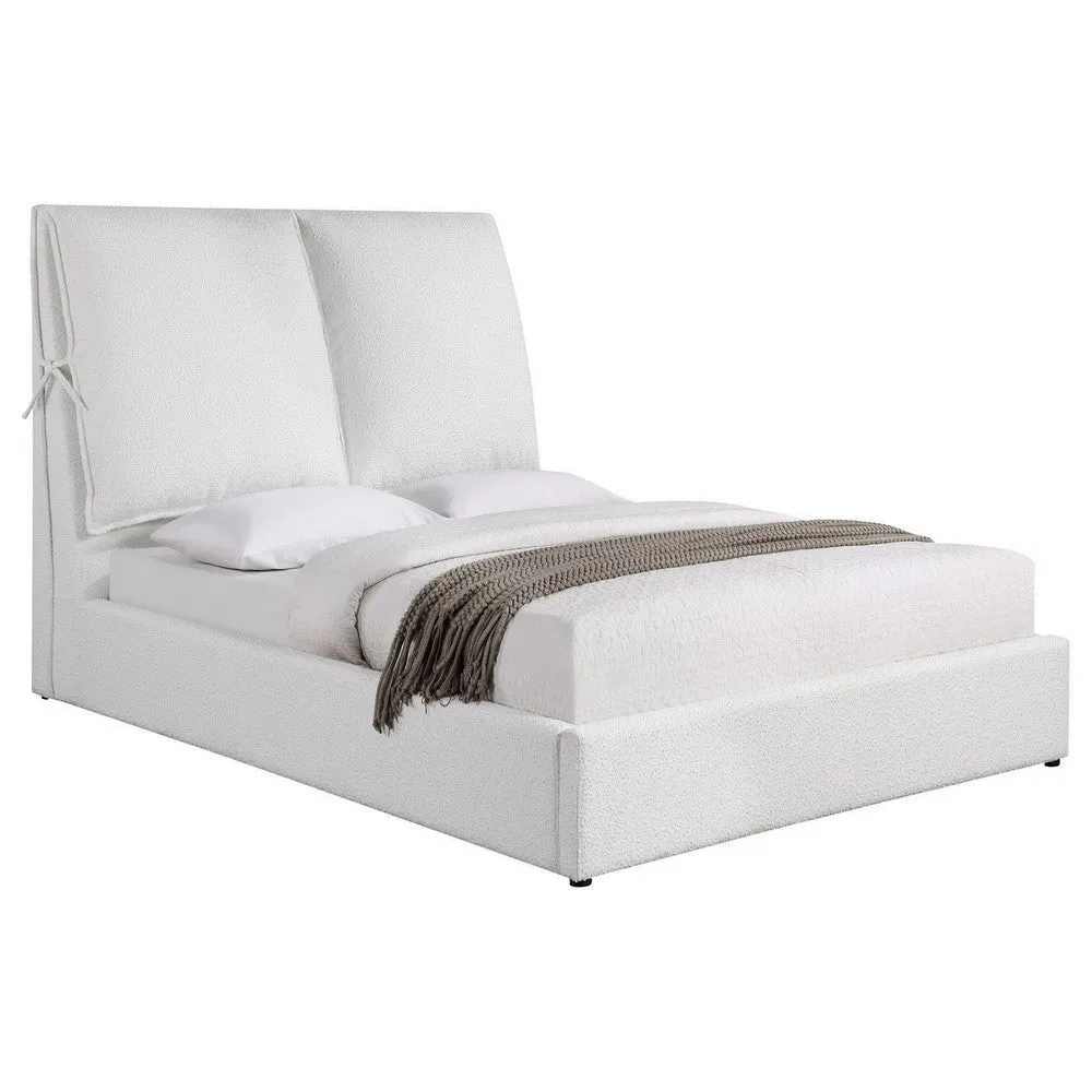 Dole Queen Size Platform Bed, Pillow Headboard, White Fabric Upholstey By Casagear Home