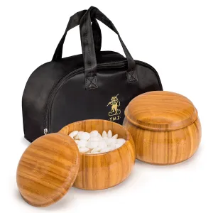 Double Convex Melamine Go Game Stones Set with Bamboo Bowls - Size 33 (9 millimeters)