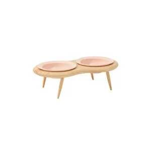 Elevated Double Ceramic Pet Bowls with Wooden Stand