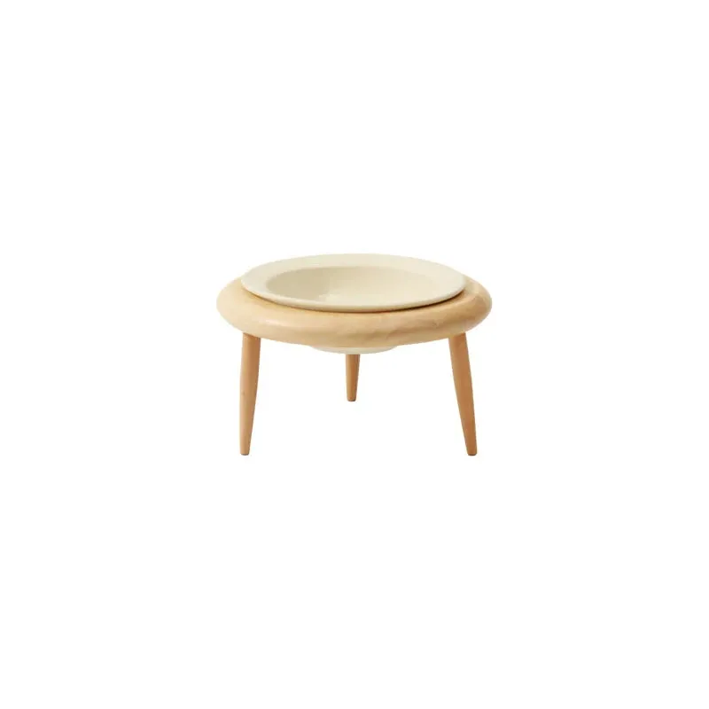 Elevated Double Ceramic Pet Bowls with Wooden Stand