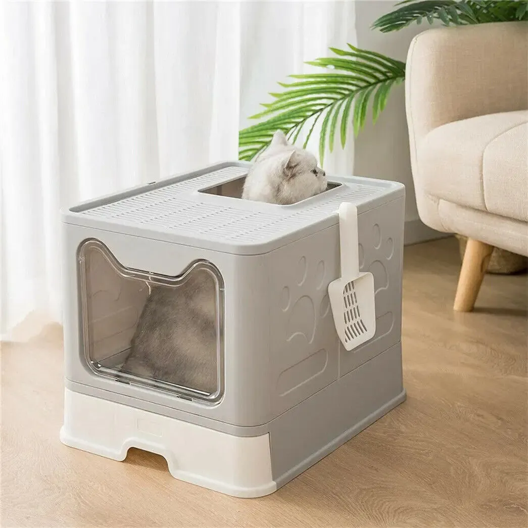 Extra Large Hooded Cat Litter Box with Top Entry and Drawer