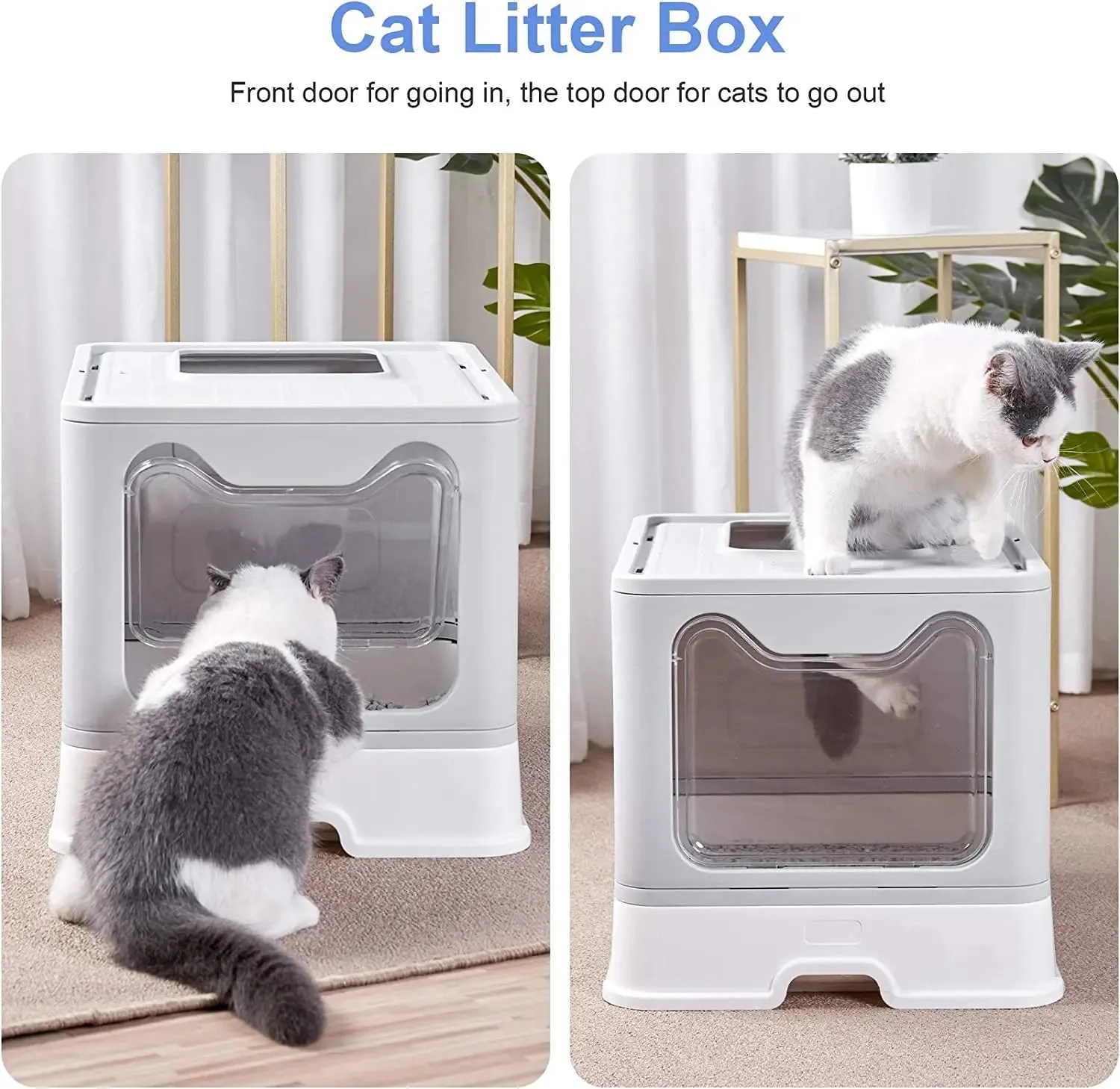 Extra Large Hooded Cat Litter Box with Top Entry and Drawer