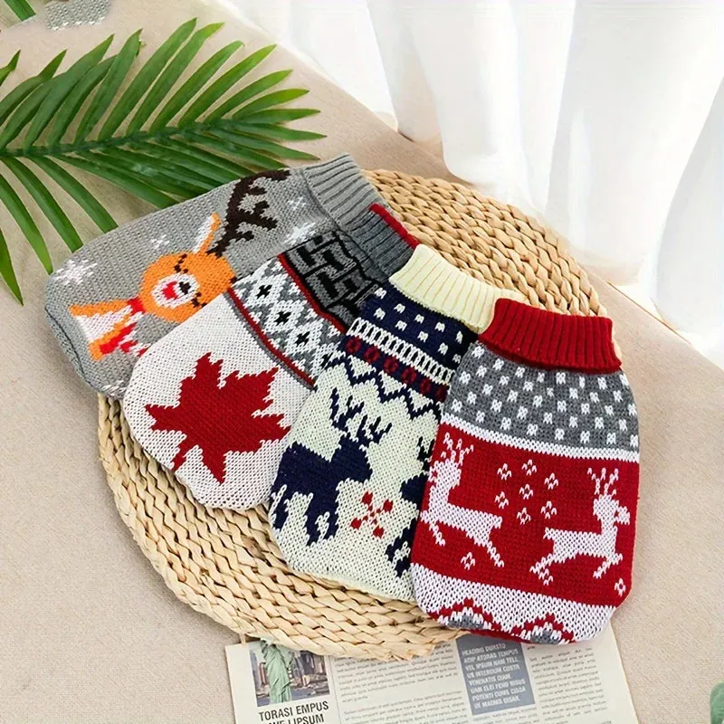 Festive Pet Sweaters for Dogs and Cats - Maroon Elk Design