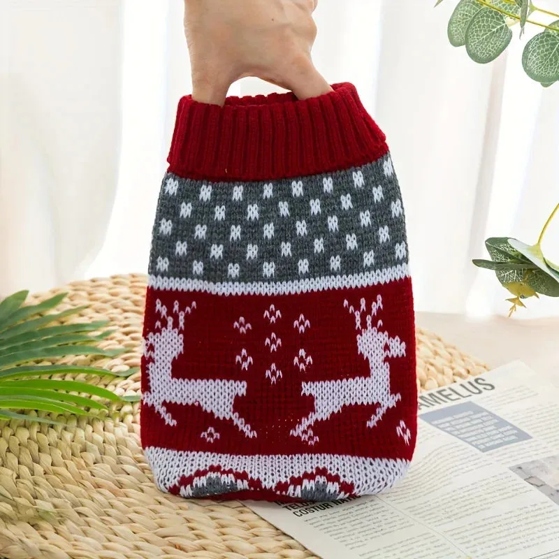 Festive Pet Sweaters for Dogs and Cats - Maroon Elk Design