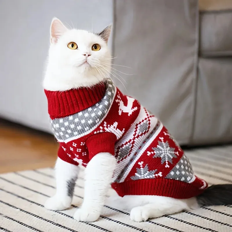 Festive Pet Sweaters for Dogs and Cats - Maroon Elk Design