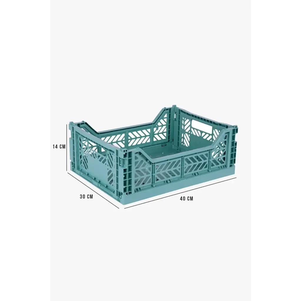 Foldable Storage Bins, Plastic Crate for Storage, Collapsible Crate, Utility Stackable Box Medium Teal