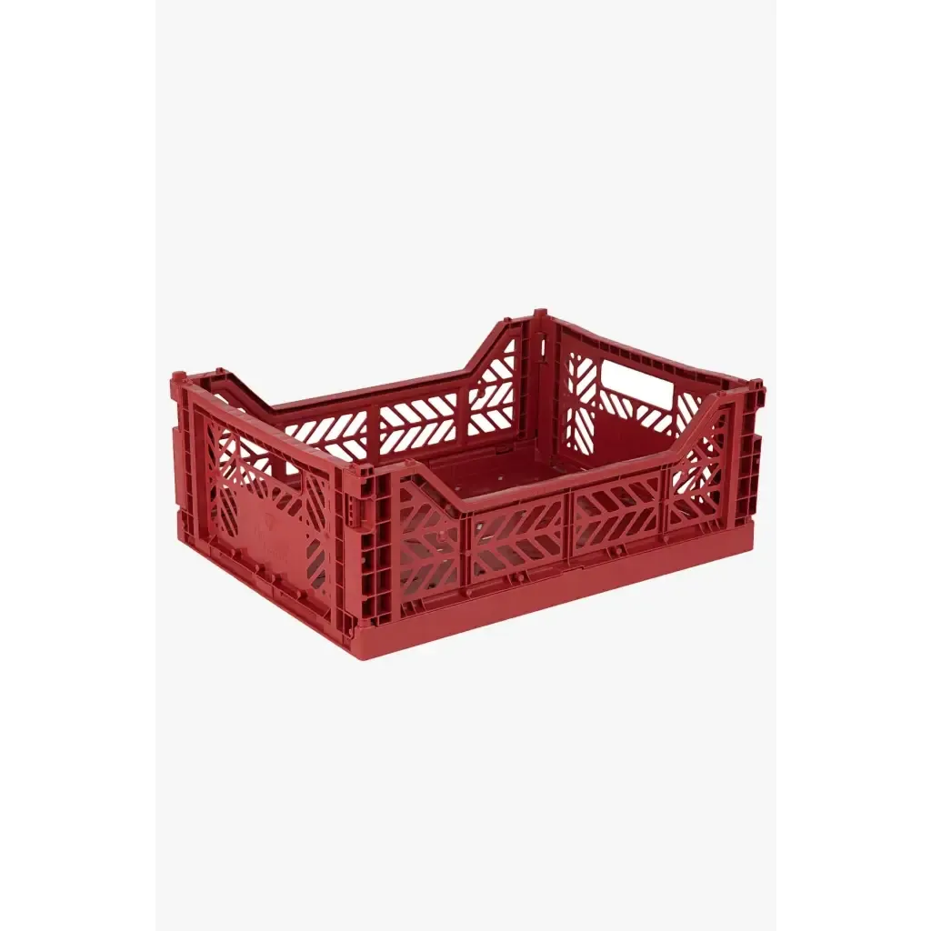 Foldable Storage Bins, Plastic Crate for Storage, Collapsible Crate, Utility Stackable Box Medium Tile Red