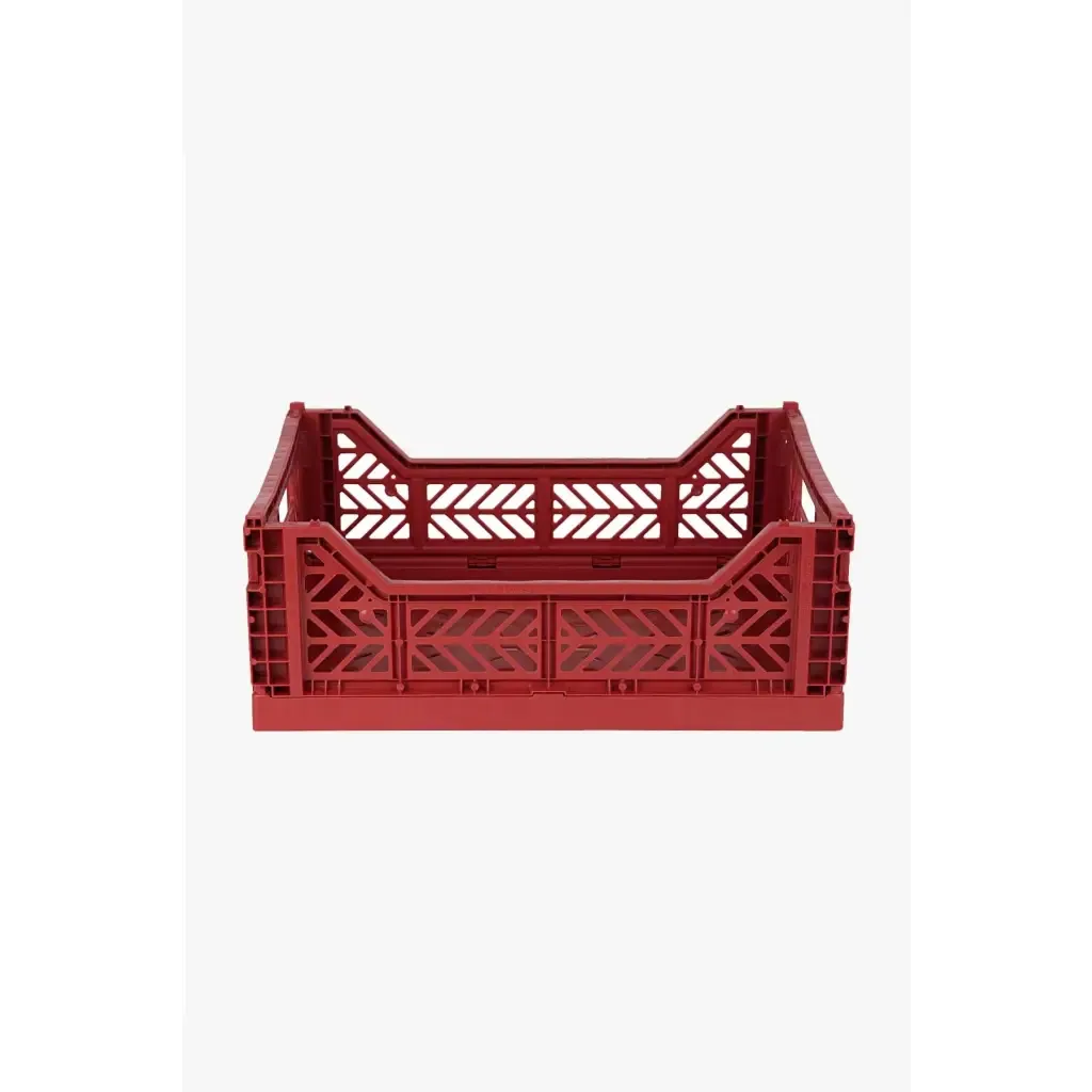 Foldable Storage Bins, Plastic Crate for Storage, Collapsible Crate, Utility Stackable Box Medium Tile Red