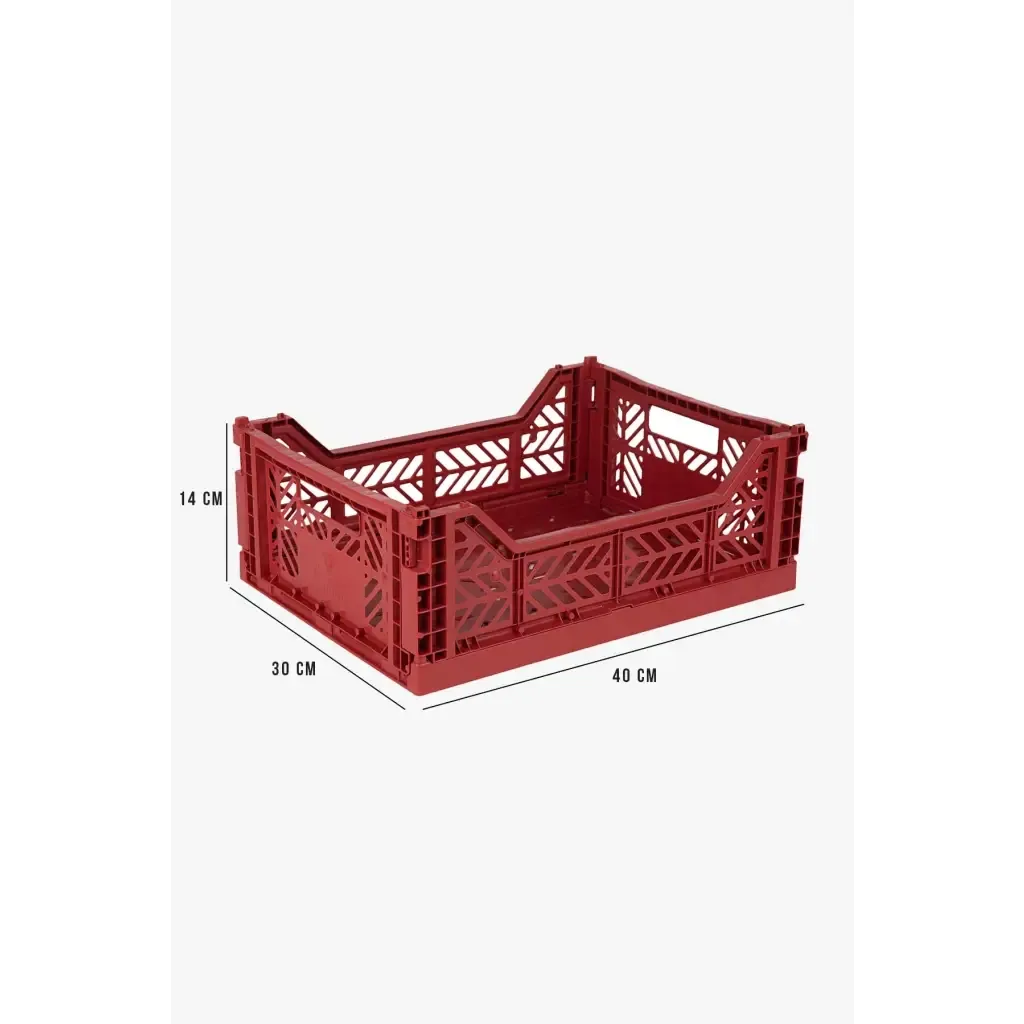 Foldable Storage Bins, Plastic Crate for Storage, Collapsible Crate, Utility Stackable Box Medium Tile Red