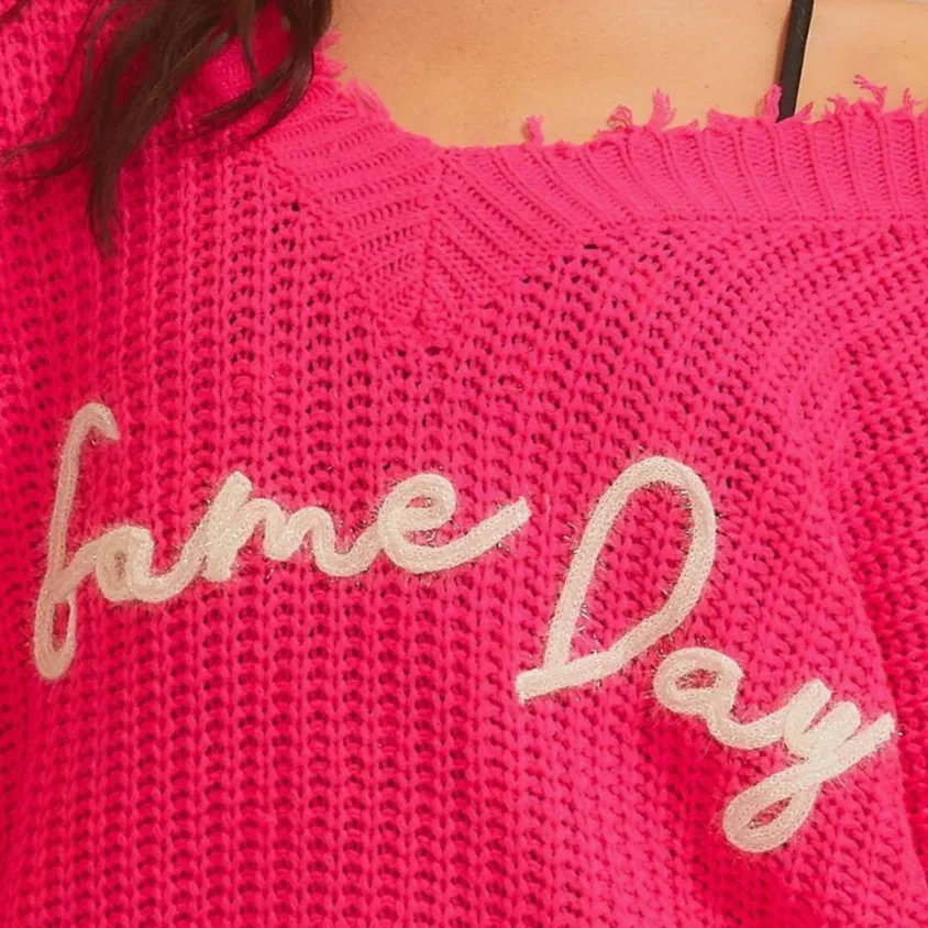 Game Day Fuchsia Sparkle Letter Sweater