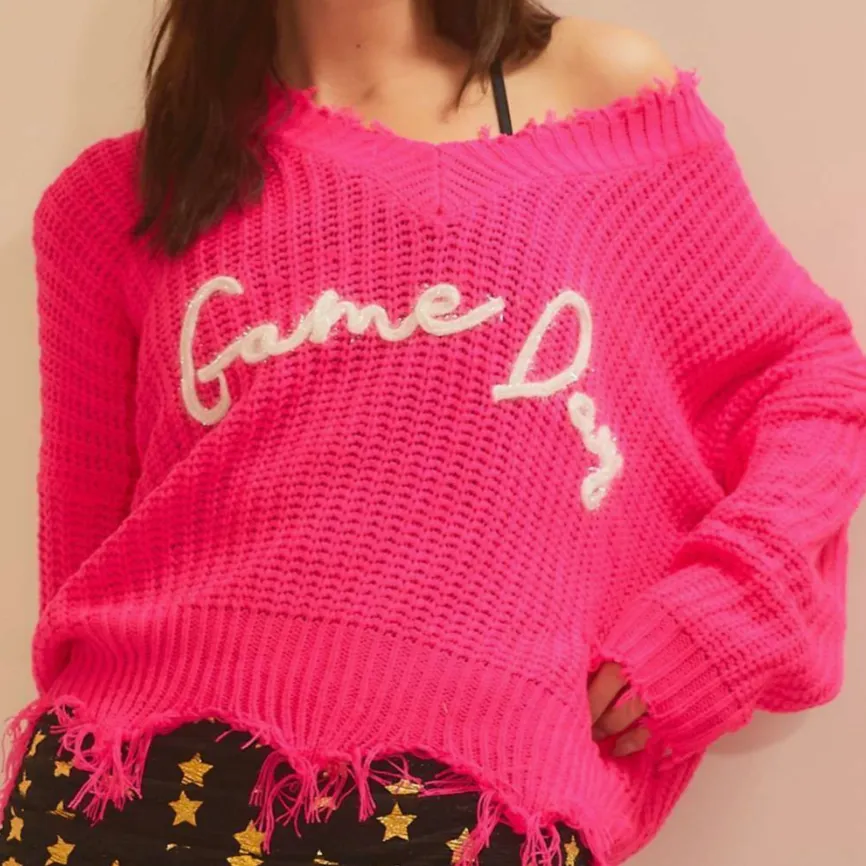 Game Day Fuchsia Sparkle Letter Sweater