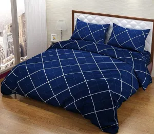 Heart Home Geomatric Printed Luxurious Soft Breathable & Comfortable Cotton Double Bedsheet with 2 Pillow Covers (Blue)-HS43HEARTH26819