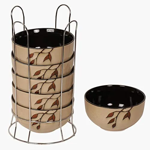 Home Centre Caraway Stoneware Bow with Stand- Set of 6 - Brown