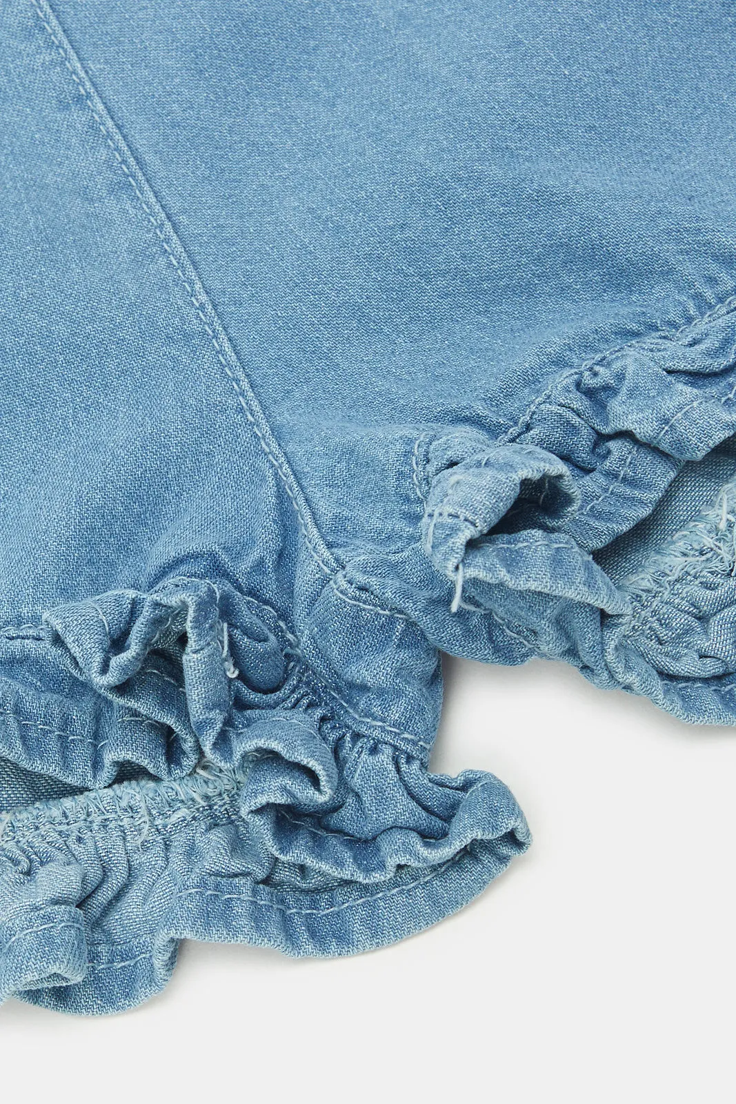 Infant Girls Blue Embroidered Shorts