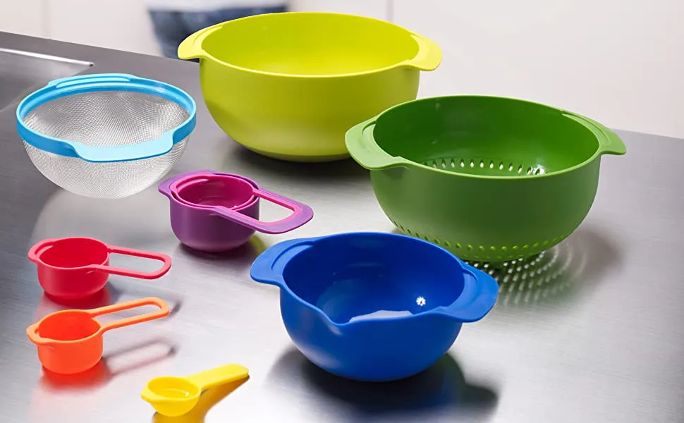 Ingeniuso Mixing Bowls and Measuring Cups with Sieve Colander (9-Piece)