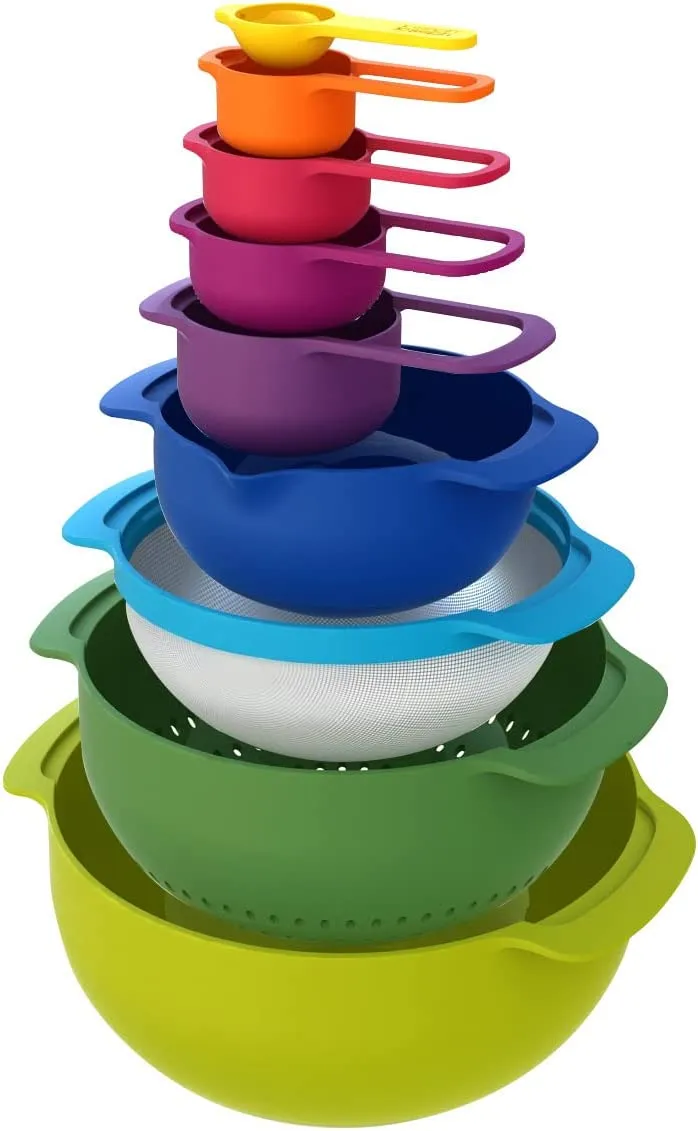 Ingeniuso Mixing Bowls and Measuring Cups with Sieve Colander (9-Piece)