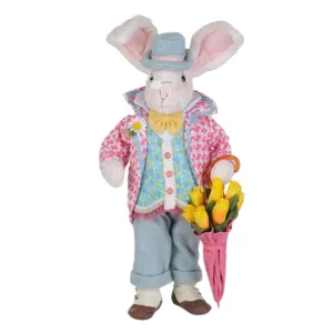 Karen Didion SP043 Floral Umbrella Bunny Figurine 21 Inches