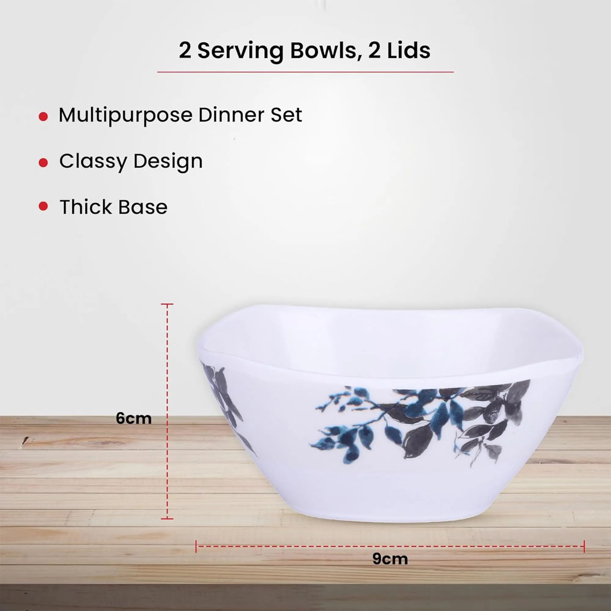 Kuber Industries Shatter Resistant Melamine White Bowls Set of 6 | Lightweight Aesthetic Bowl Set | Blue Vine (Bail) Print - White