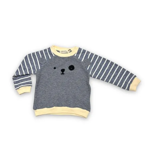 L/S Horizontal Sleeves and Bear Face Crew Neck