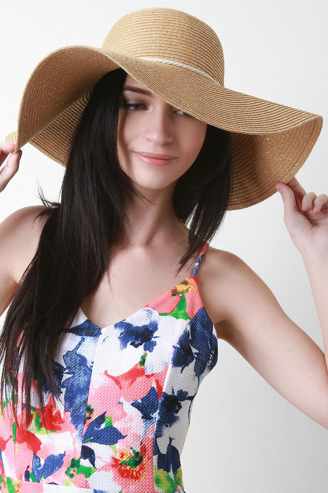 Metallic String Straw Floppy Hat