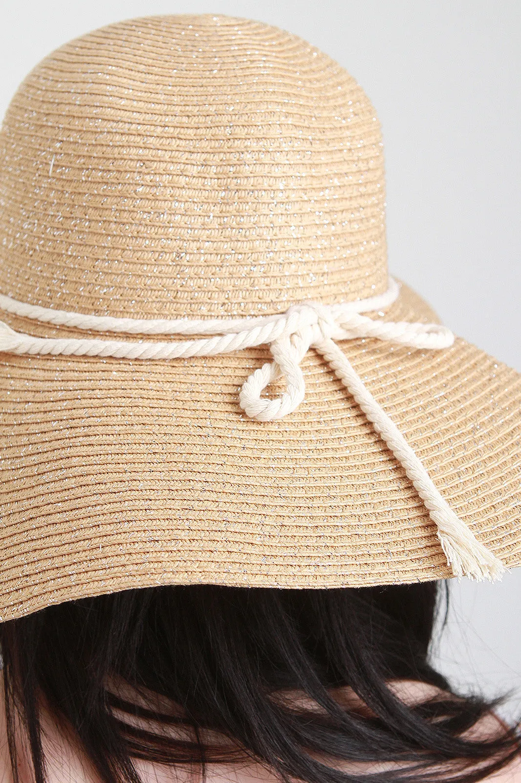 Metallic String Straw Floppy Hat