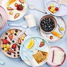 Miniware, Healthy Meal Set with Sandwich Plate, Divider, and Detachable Suction Foot for Baby Toddler Kids - Promotes Self Feeding | Dishwasher Safe (Cotton Candy)