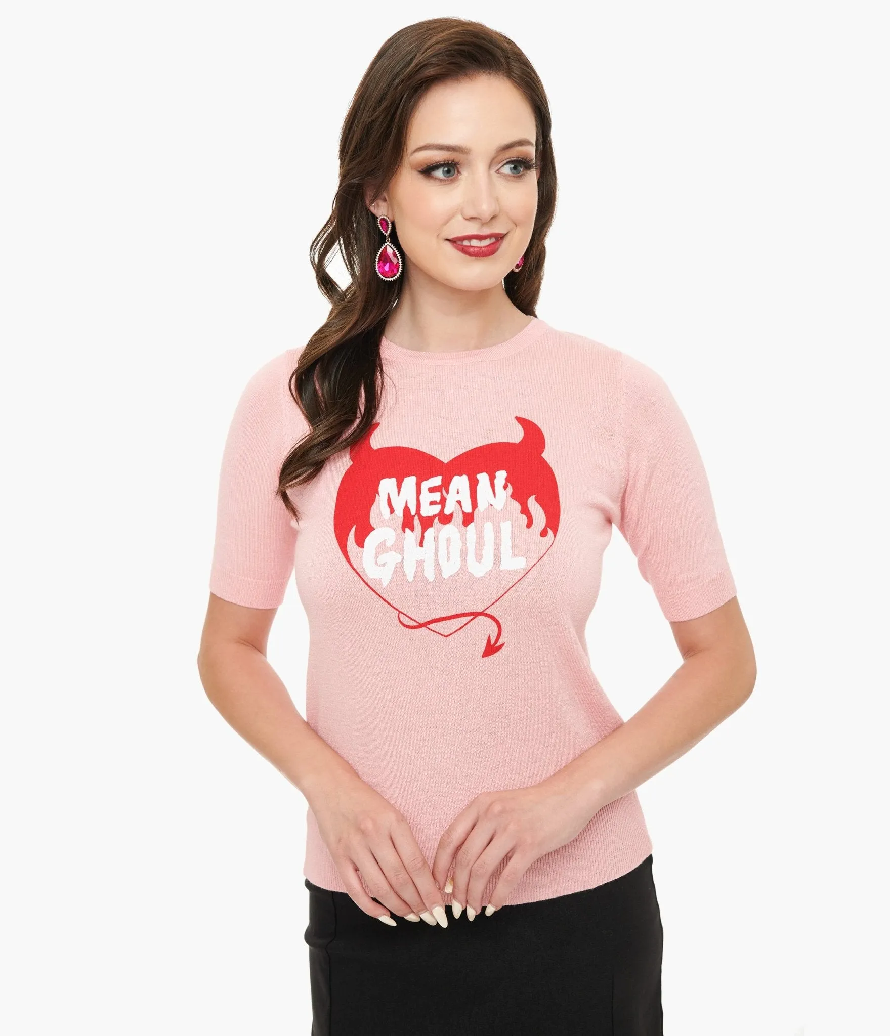 Mischief Made Pink Mean Ghoul Short Sleeve Sweater