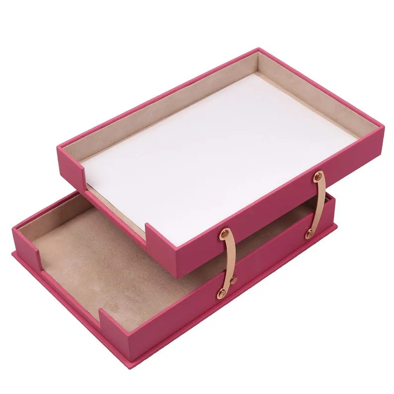 MOOG Leather Desk Set - Double Document Tray- Pink - 10 PCS