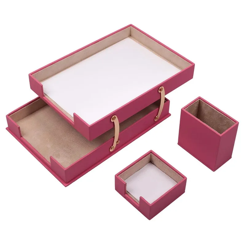 MOOG Leather Desk Set - Double Document Tray- Pink - 10 PCS