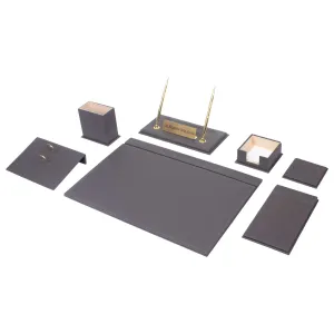 MOOG Leather Desk Set -Gray - 9 PCS