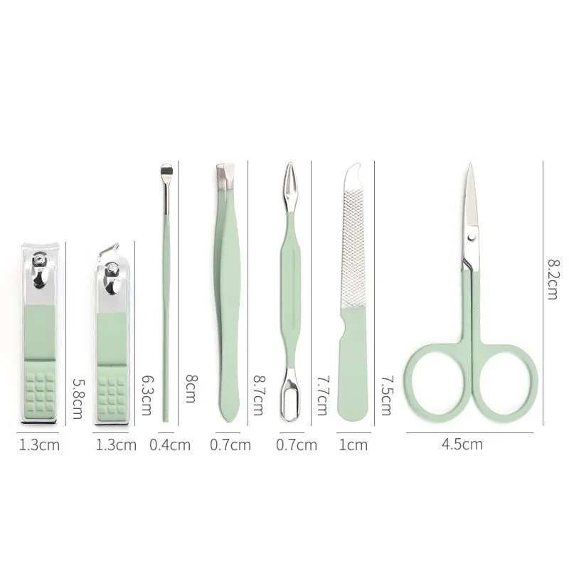 Nail Public Lift Matcha Green 7-Piece Manicure Nail Beauty Tool Set Cross-Border Nail Scissors 7-Piece Set Nail Clippers Full Set