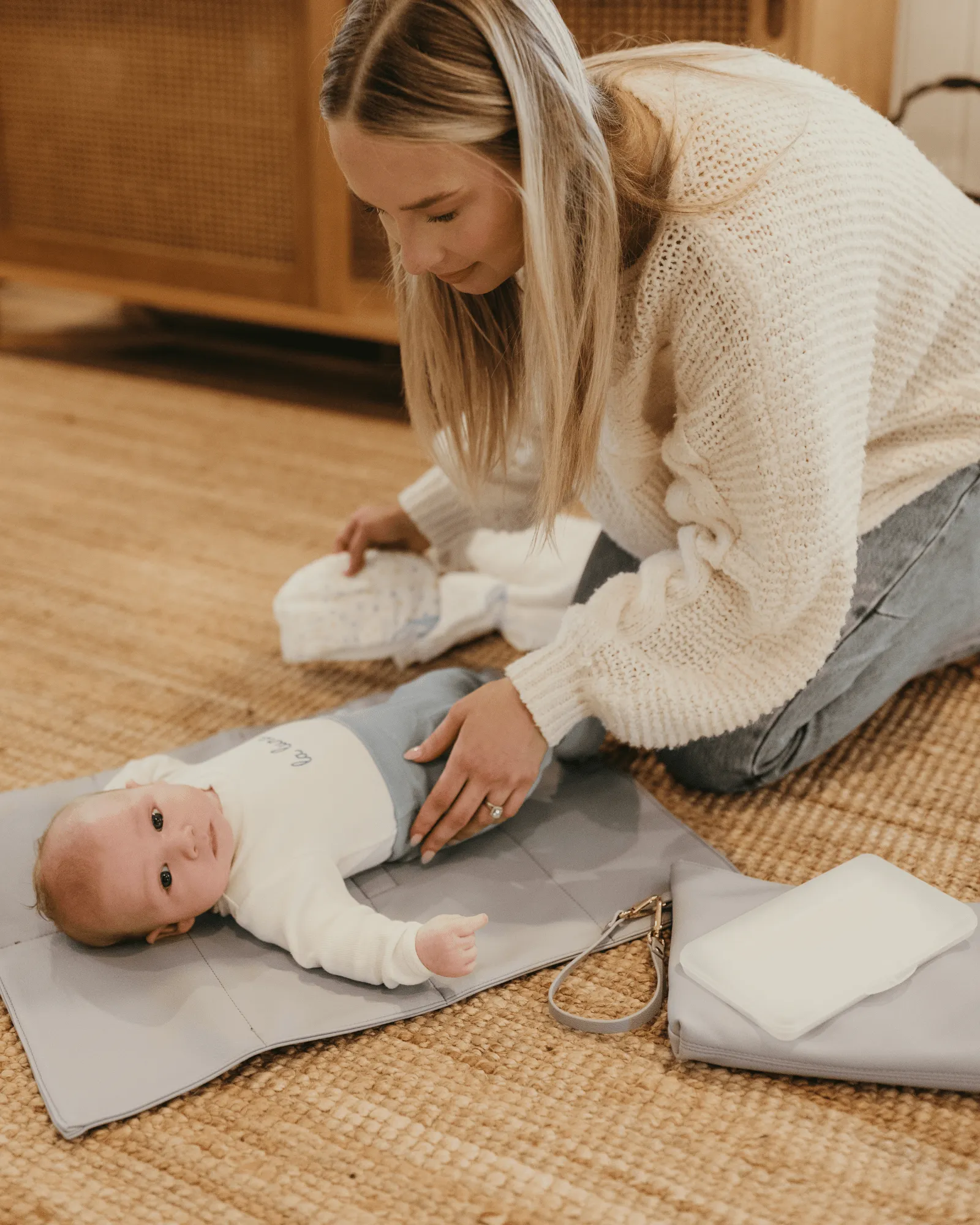 Nappy Changing Pouch - Blue Vegan Leather