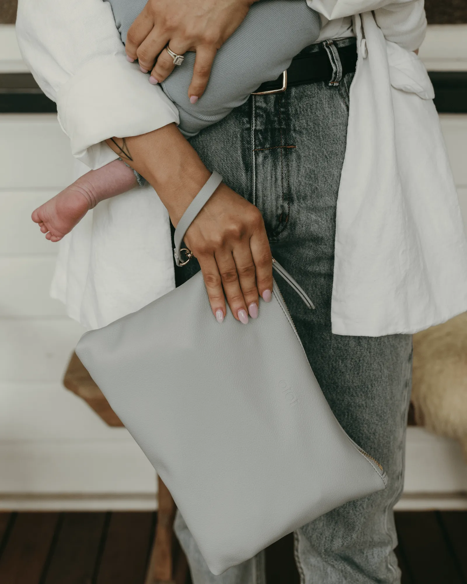 Nappy Changing Pouch - Blue Vegan Leather