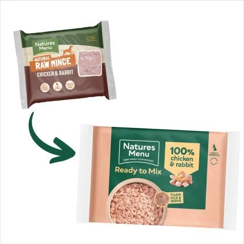 Natures Menu  Ready to Mix Minced Raw Dog Food with Rabbit and Chicken 12 x 400g