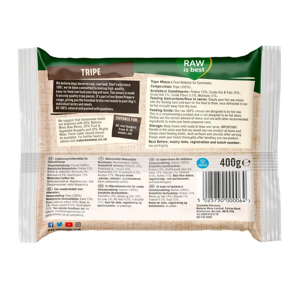 Natures Menu Ready to Mix Minced Raw Dog Food with Tripe 12 x 400g