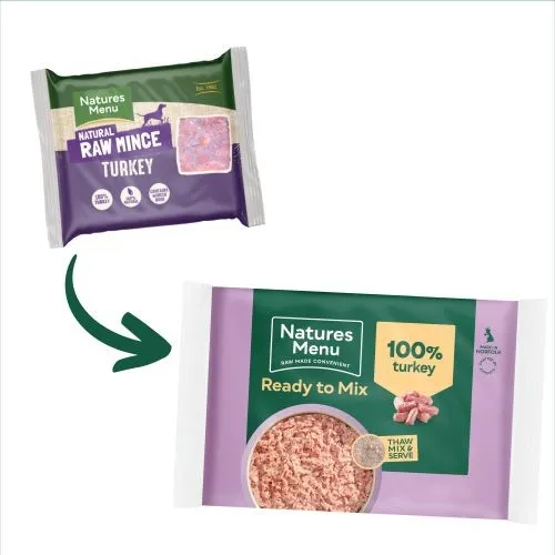 Natures Menu Ready to Mix Minced Raw Dog Food with Turkey 12 x 400g