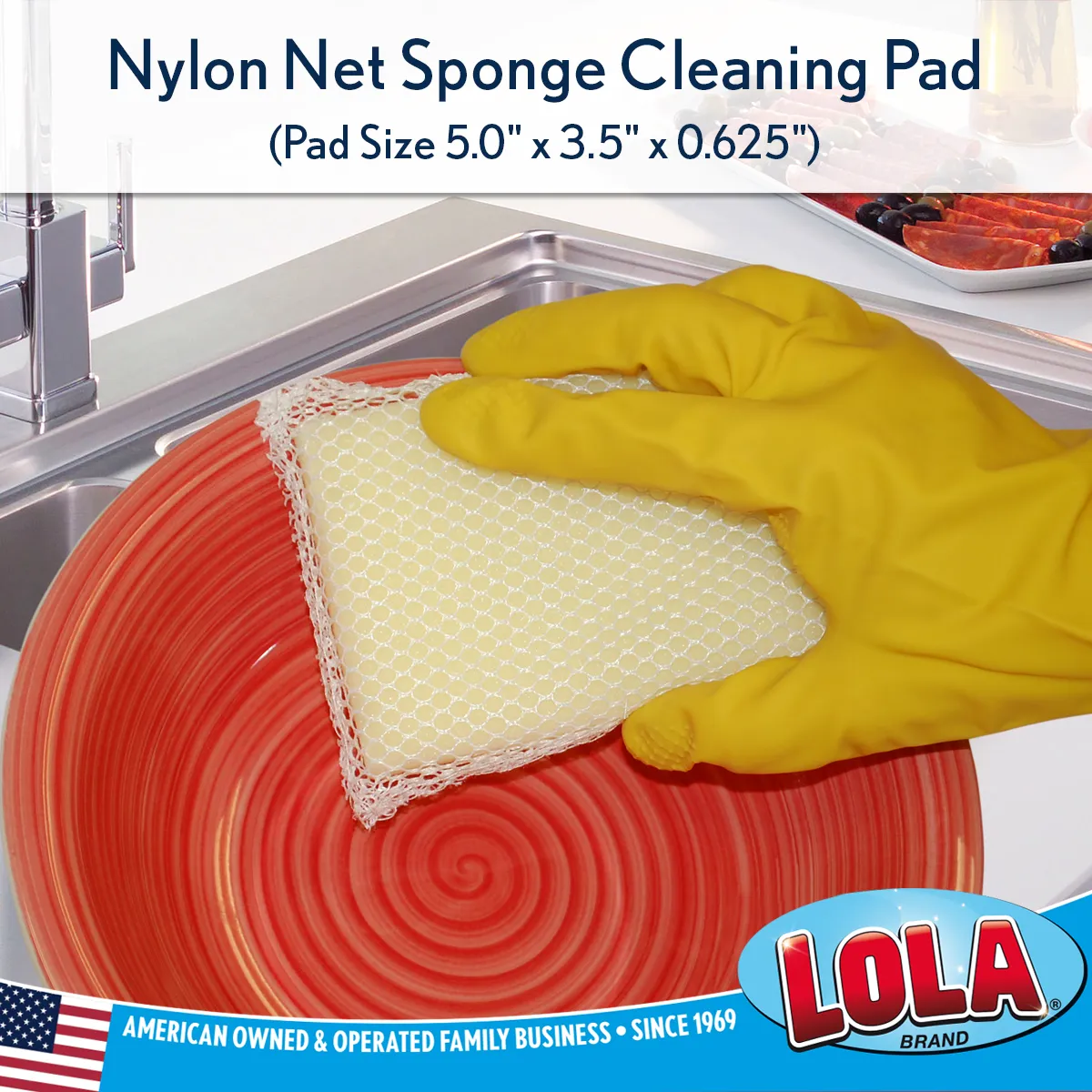 Nylon Net & Sponge Cleaning Pad -YELLOW, 1 Pack