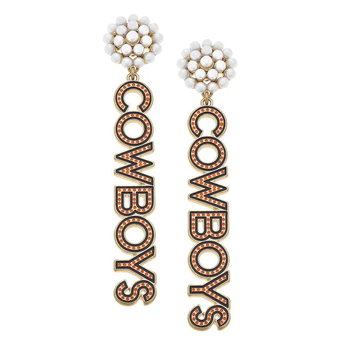 OSU Pearl Dotted Enamel Drop Earring